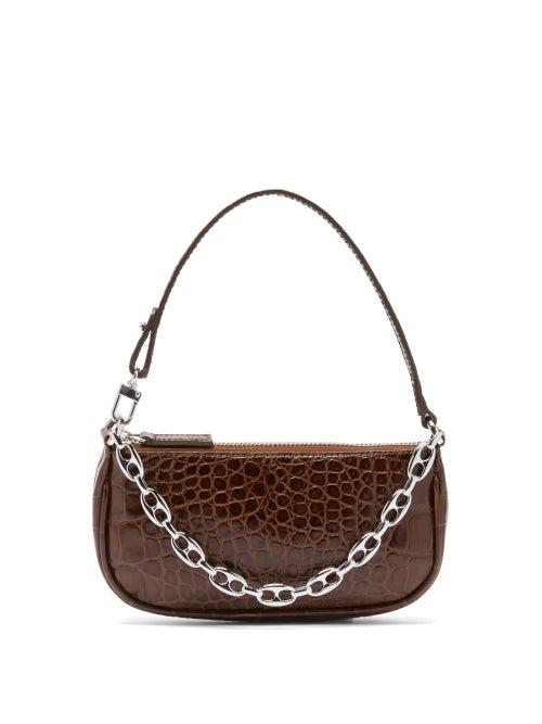 Matchesfashion.com By Far - Rachel Mini Crocodile-effect Leather Shoulder Bag - Womens - Dark Brown
