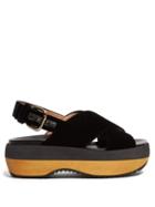 Matchesfashion.com Marni - Cross Strap Velvet Flatform Sandals - Womens - Black