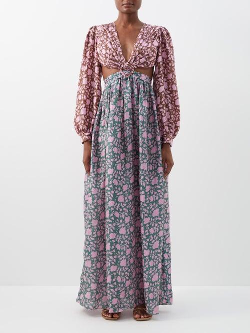 Hannah Artwear - Rio Cutout Floral-print Silk-habotai Maxi Dress - Womens - Multi