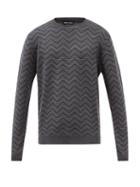 Giorgio Armani - Chevron-knit Wool Sweater - Mens - Dark Grey