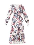 Matchesfashion.com Erdem - Jerridine Floral-print Ruffled Satin Wrap Dress - Womens - White Multi