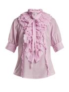 Matchesfashion.com Lee Mathews - Eva Ruffled Cotton And Silk Blend Blouse - Womens - Light Pink