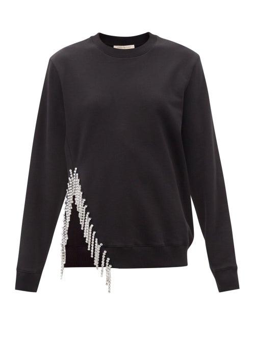 Christopher Kane - Crystal-fringe Side Slit Cotton-jersey Sweatshirt - Womens - Black