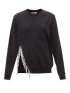 Christopher Kane - Crystal-fringe Side Slit Cotton-jersey Sweatshirt - Womens - Black