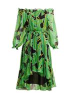 Matchesfashion.com Diane Von Furstenberg - Camilla Off The Shoulder Printed Silk Dress - Womens - Black Green