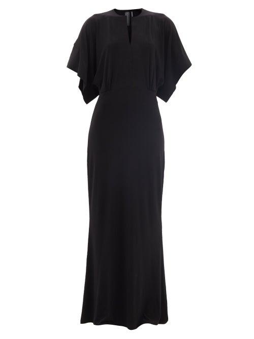 Ladies Rtw Norma Kamali - Obie Cape-sleeve Jersey Maxi Dress - Womens - Black
