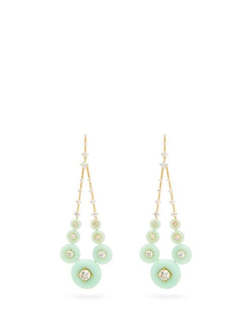 Matchesfashion.com Fernando Jorge - Gravity Diamond, Chrysoprase & 18kt Gold Earrings - Womens - Light Green