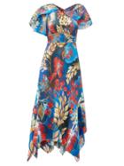 Matchesfashion.com Peter Pilotto - Cape Sleeve Floral Print Silk Midi Dress - Womens - Blue Multi