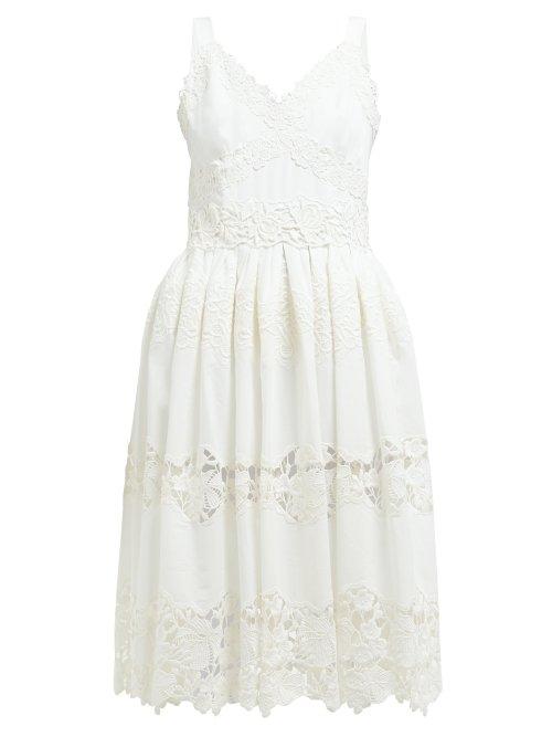 Matchesfashion.com Dolce & Gabbana - Lace Embroidered Cotton Blend Dress - Womens - White