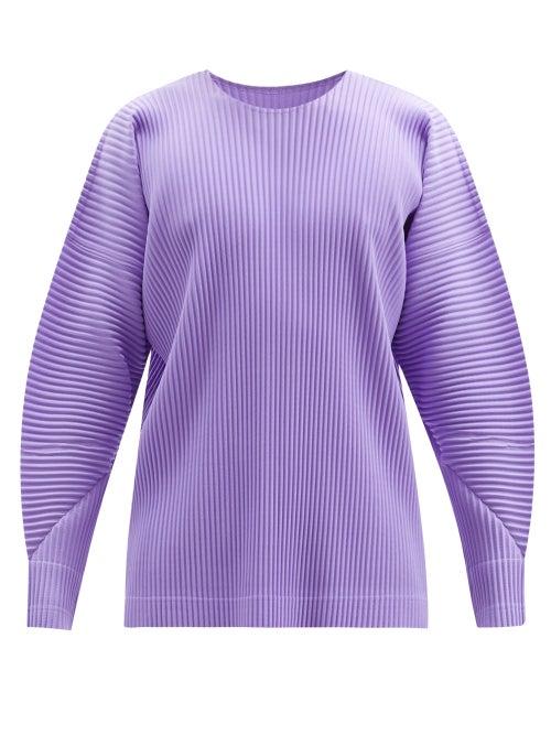 Matchesfashion.com Homme Pliss Issey Miyake - Technical-pleated Long-sleeved T-shirt - Mens - Light Purple