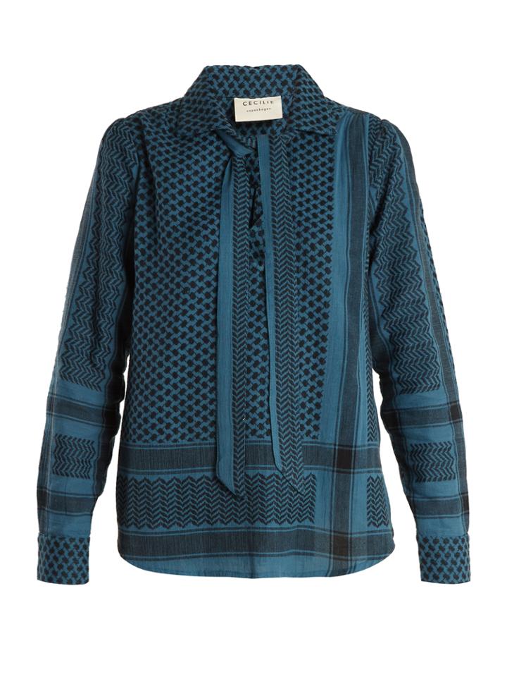 Cecilie Copenhagen Mellow Point-collar Scarf-jacquard Top