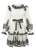 Matchesfashion.com Zimmermann - Embroidered Polka-dot Ruffled Voile Mini Dress - Womens - White Black