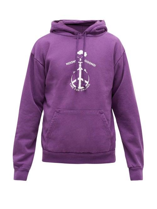 Matchesfashion.com Noon Goons - Peace-print Cotton-jersey Hooded Sweatshirt - Mens - Purple