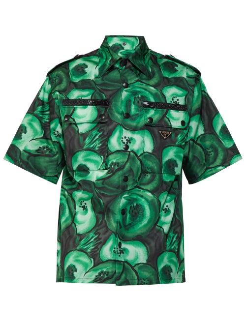 Matchesfashion.com Prada - Poppy Print Poplin Shirt - Mens - Green