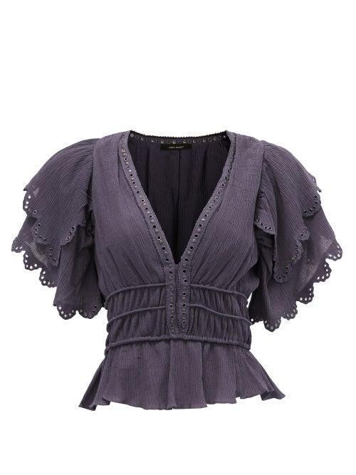 Matchesfashion.com Isabel Marant - Lemila Studded Crepe Top - Womens - Black