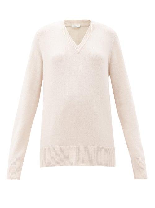 Matchesfashion.com The Row - Elaine V-neck Wool-blend Sweater - Womens - Beige