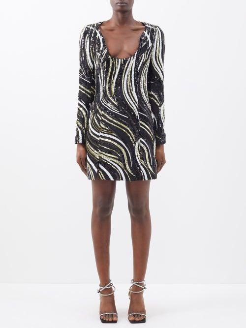 Halpern - Scoop-neck Sequinned Mini Dress - Womens - 01bk