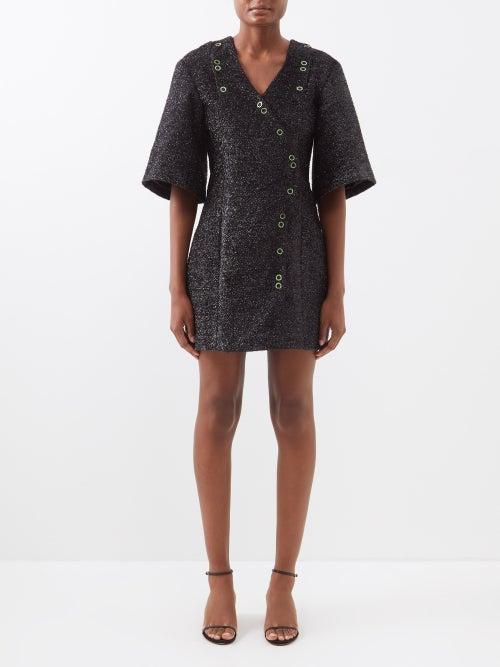 Ganni - Lurex Mini Wrap Dress - Womens - Black