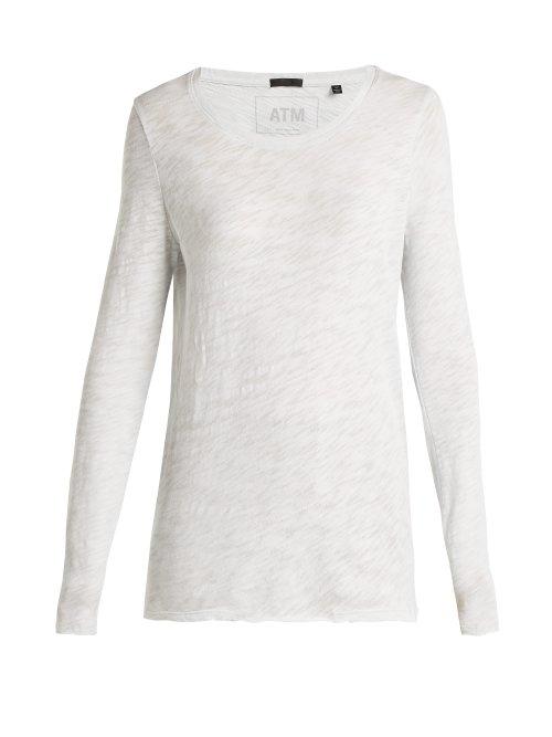 Matchesfashion.com Atm - Destroyed Cotton Slub Jersey Top - Womens - Light Blue