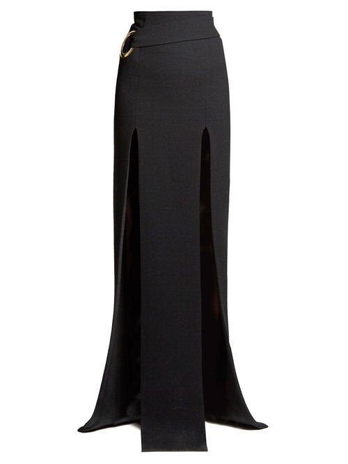 Matchesfashion.com Balmain - Slit Front Crepe Maxi Skirt - Womens - Black
