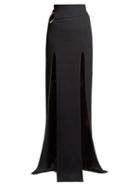 Matchesfashion.com Balmain - Slit Front Crepe Maxi Skirt - Womens - Black