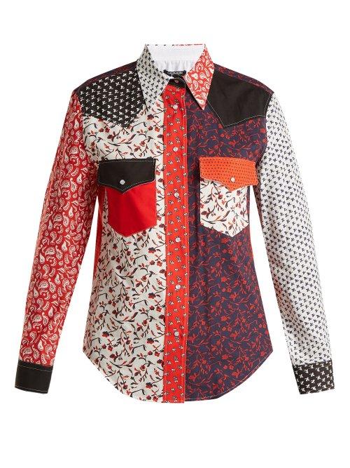 Matchesfashion.com Calvin Klein 205w39nyc - Point Collar Patchwork Cotton Shirt - Womens - White Multi