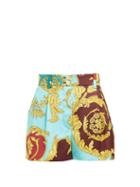 Matchesfashion.com Versace - High Rise Baroque Print Twill Shorts - Womens - Yellow Multi