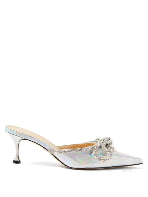 Mach & Mach - Double Bow Crystal And Iridescent-leather Mules - Womens - Multi