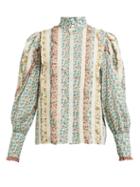 Matchesfashion.com Gucci - Ruffled Floral Print Cotton Blouse - Womens - Ivory Multi