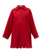 Matchesfashion.com Redvalentino - Scalloped Single Breasted Wool Blend Coat - Womens - Red