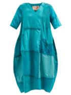 By Walid - Zeena Patchwork 1920s-linen Dress - Womens - Blue Multi