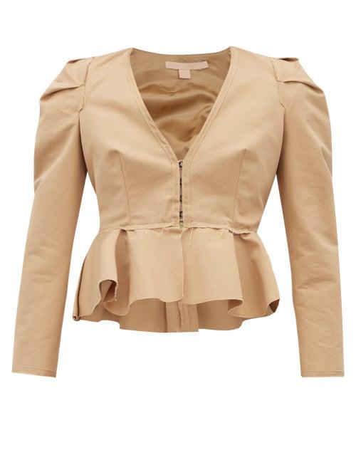 Matchesfashion.com Brock Collection - Paneriello Peplum Cotton Faille Jacket - Womens - Beige