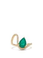 Katkim - Trace Curved Diamond, Emerald & 18kt Gold Ring - Womens - Green Gold
