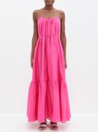 Matteau - Gathered Cotton-blend Poplin Maxi Dress - Womens - Bright Pink