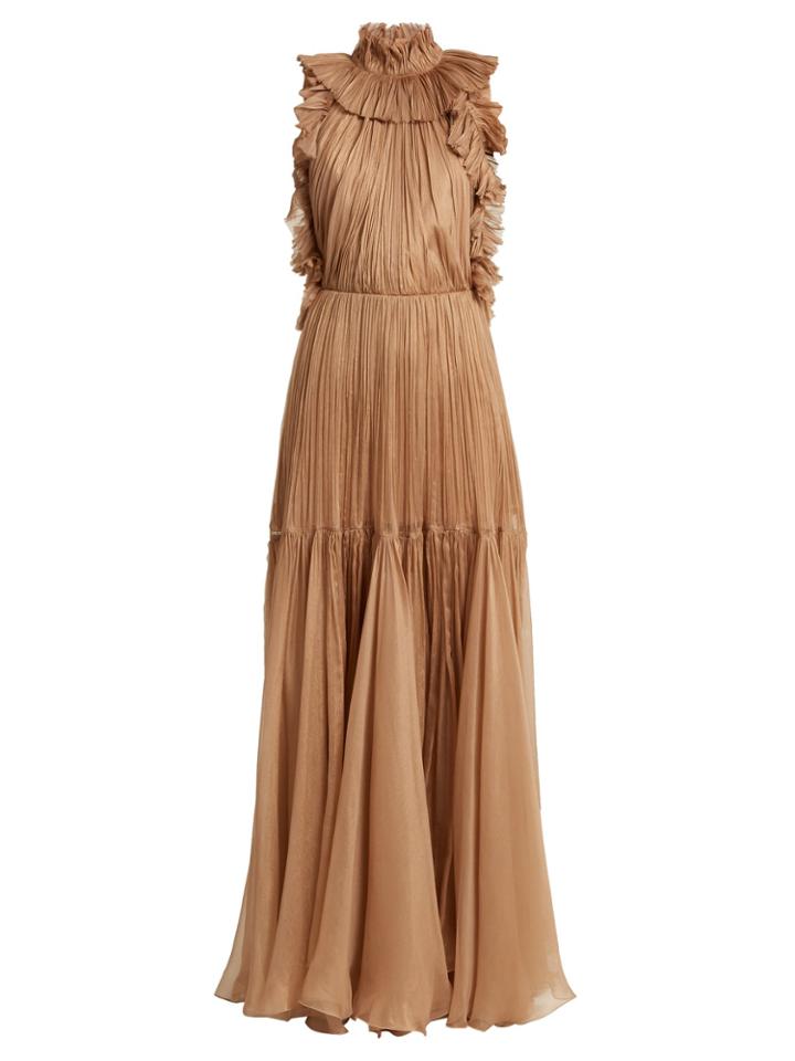 Maria Lucia Hohan Zelma High-neck Ruffle-detailed Silk Gown