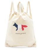 Matchesfashion.com Maison Kitsun - Tricolour Fox-print Canvas Drawstring-top Backback - Mens - Cream