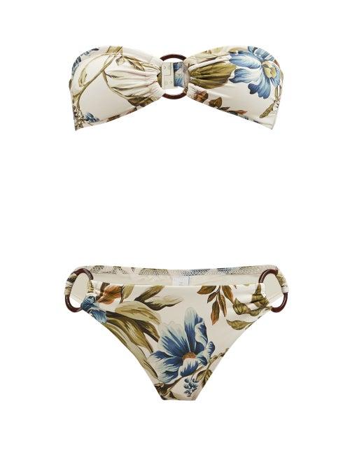 Matchesfashion.com Zimmermann - Aliane Ring Floral-print Bandeau Bikini - Womens - White Print