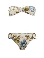 Matchesfashion.com Zimmermann - Aliane Ring Floral-print Bandeau Bikini - Womens - White Print