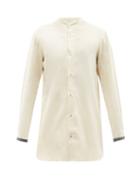 Harago - Band-collar Cotton-khadi Longline Shirt - Mens - Cream