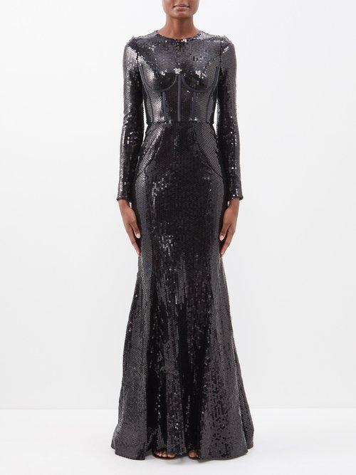 Dolce & Gabbana - Dna Corset-detail Sequinned Gown - Womens - Black