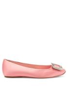 Matchesfashion.com Roger Vivier - Trompette Crystal-buckle Satin Ballerina Flats - Womens - Pink