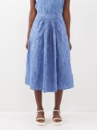 Thierry Colson - Yulia Embroidered Cotton Midi Skirt - Womens - Blue