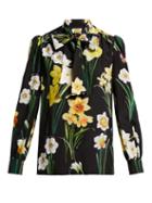 Matchesfashion.com Dolce & Gabbana - Daffodil Print Silk Crepe De Chine Blouse - Womens - Black Multi