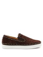 Matchesfashion.com Christian Louboutin - Pik Boat Spike-embellished Slip-on Suede Trainers - Mens - Dark Brown