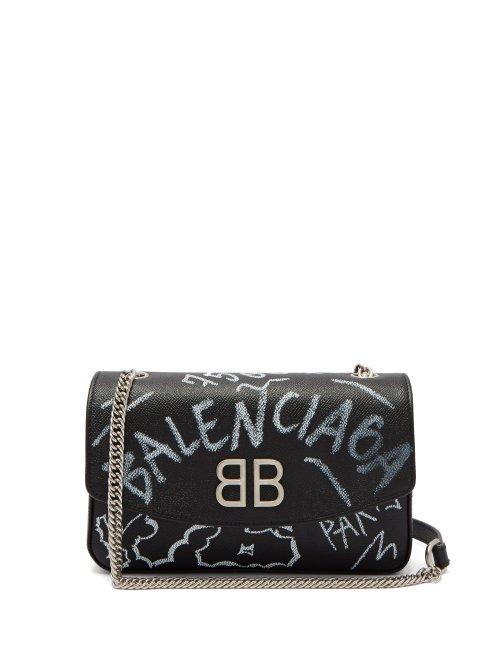 Matchesfashion.com Balenciaga - Bb Round Graffiti Bag - Womens - Black White