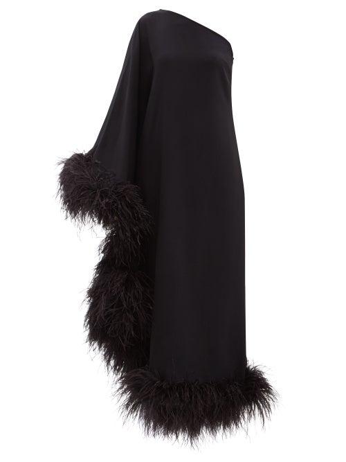 Taller Marmo - Ubud One-shoulder Feather-trimmed Dress - Womens - Black