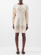 Vita Kin - Renata Floral-embroidered Linen Dress - Womens - Light Beige