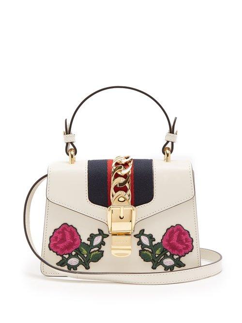 Matchesfashion.com Gucci - Sylvie Mini Embroidered Leather Shoulder Bag - Womens - White Multi