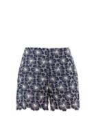 Matchesfashion.com Zeus + Dione - Tegea Floral-embroidered Linen Shorts - Womens - Navy