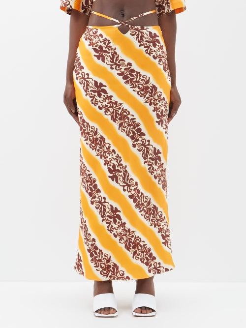 Christopher Esber - Hibiscus-print Silk-twill Tie-waist Skirt - Womens - Orange Print